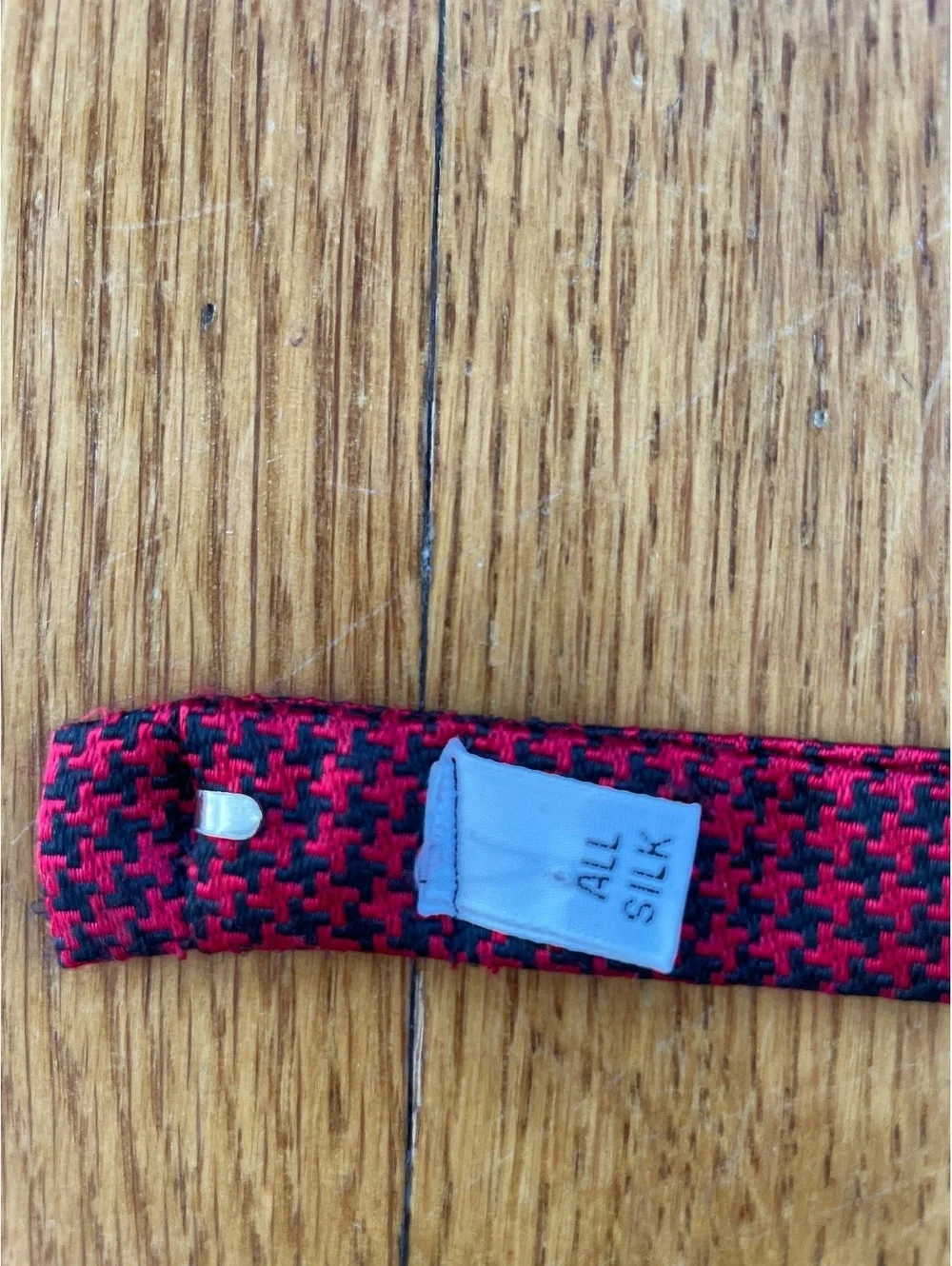 Vintage Men's Red Black Houndstooth Silk Bow Tie Adjustolox Pre-Tied
